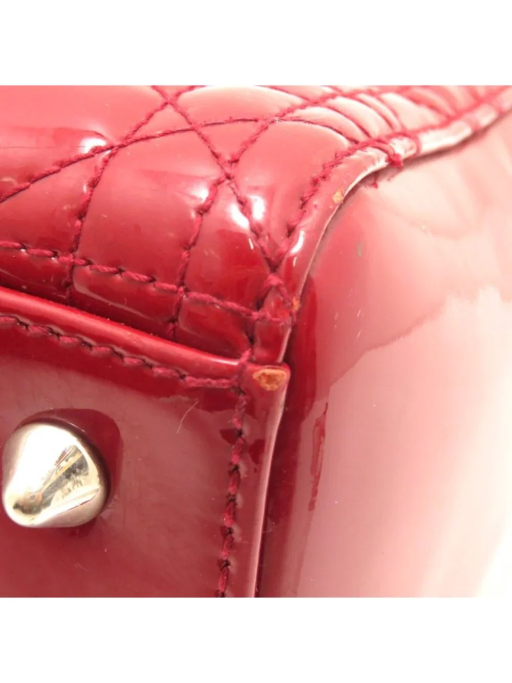 Dior Cannage Lady Dior Handbag Medium Red S Patent Leather Silver